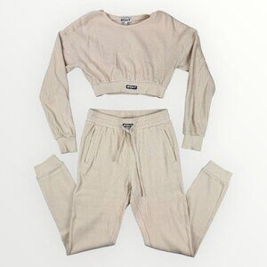 ECHT Apparel Ribbed Matching Set Womens Stretchy Loungewear Joggers Crop Top M